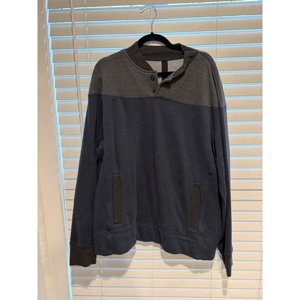 Lululemon Mens XXL Colorblock Henley Pullover Sweatshirt Navy Grey Fleece